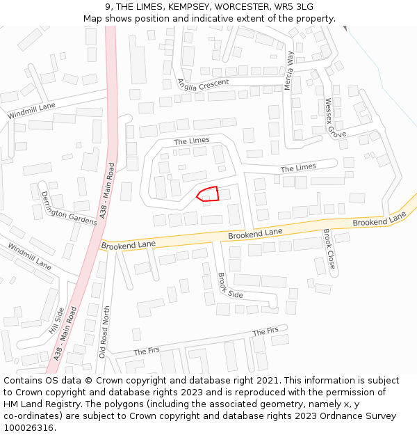 9, THE LIMES, KEMPSEY, WORCESTER, WR5 3LG: Location map and indicative extent of plot