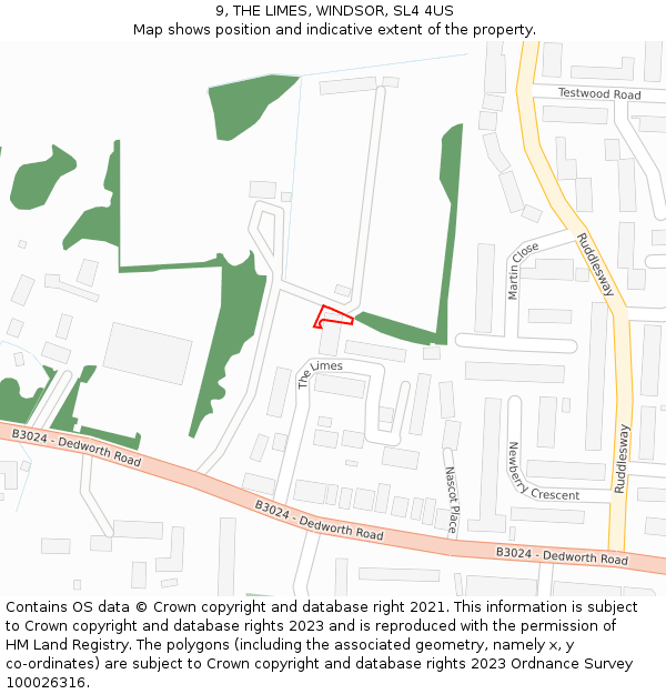 9, THE LIMES, WINDSOR, SL4 4US: Location map and indicative extent of plot