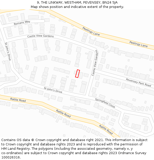 9, THE LINKWAY, WESTHAM, PEVENSEY, BN24 5JA: Location map and indicative extent of plot