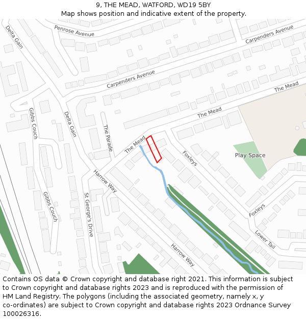 9, THE MEAD, WATFORD, WD19 5BY: Location map and indicative extent of plot