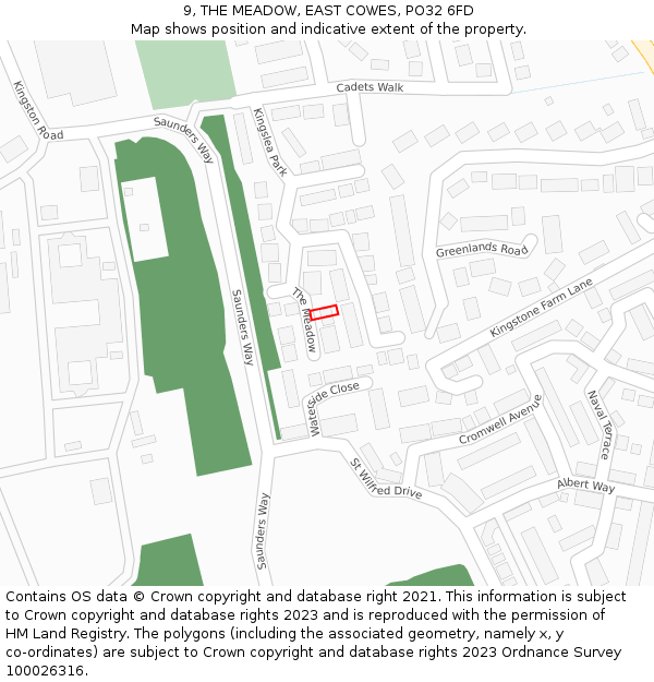 9, THE MEADOW, EAST COWES, PO32 6FD: Location map and indicative extent of plot