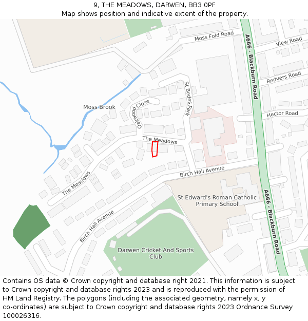 9, THE MEADOWS, DARWEN, BB3 0PF: Location map and indicative extent of plot