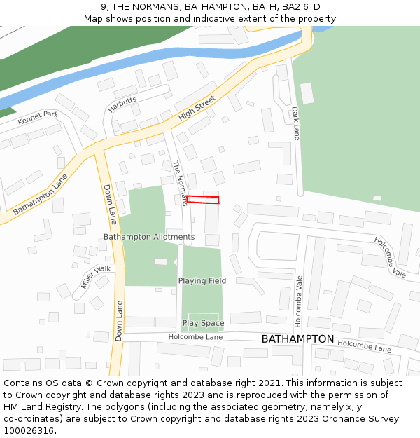 9, THE NORMANS, BATHAMPTON, BATH, BA2 6TD: Location map and indicative extent of plot