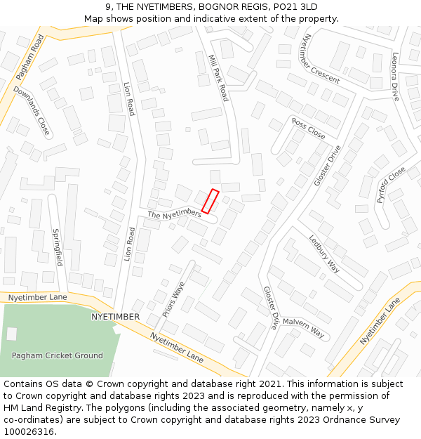 9, THE NYETIMBERS, BOGNOR REGIS, PO21 3LD: Location map and indicative extent of plot