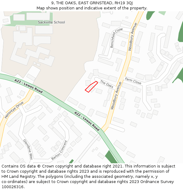 9, THE OAKS, EAST GRINSTEAD, RH19 3QJ: Location map and indicative extent of plot