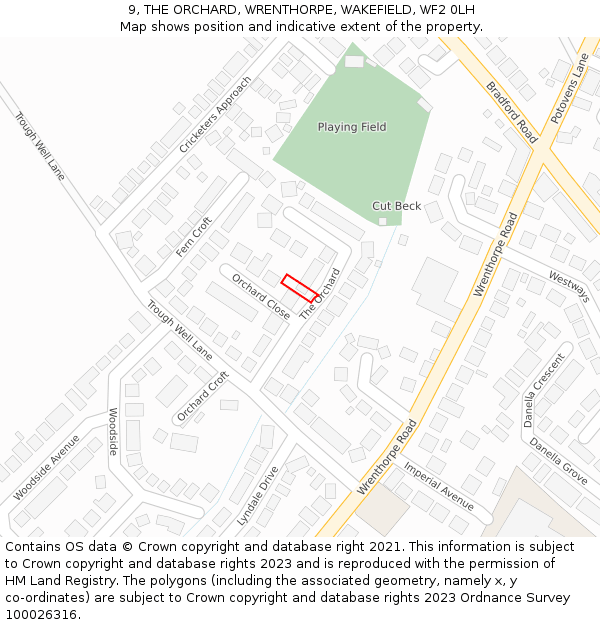 9, THE ORCHARD, WRENTHORPE, WAKEFIELD, WF2 0LH: Location map and indicative extent of plot