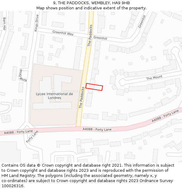9, THE PADDOCKS, WEMBLEY, HA9 9HB: Location map and indicative extent of plot