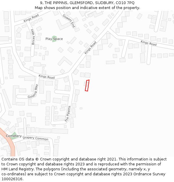 9, THE PIPPINS, GLEMSFORD, SUDBURY, CO10 7PQ: Location map and indicative extent of plot