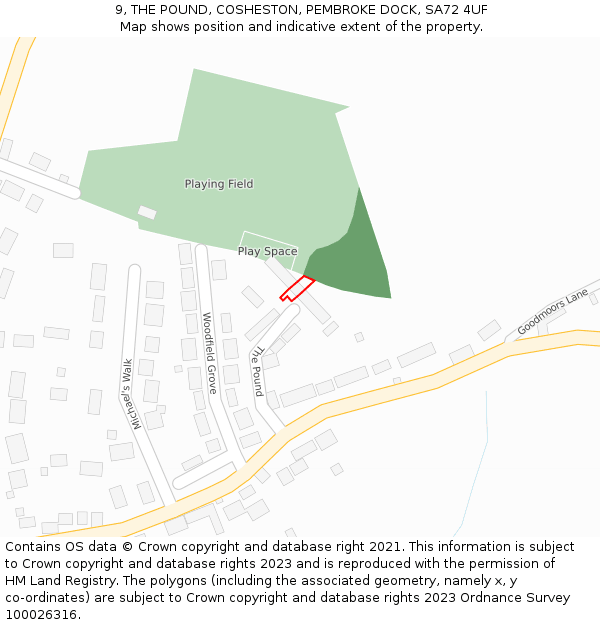 9, THE POUND, COSHESTON, PEMBROKE DOCK, SA72 4UF: Location map and indicative extent of plot