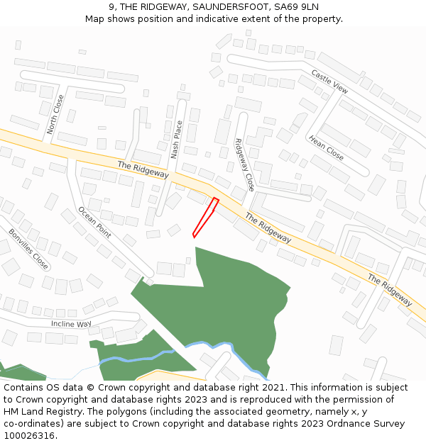 9, THE RIDGEWAY, SAUNDERSFOOT, SA69 9LN: Location map and indicative extent of plot