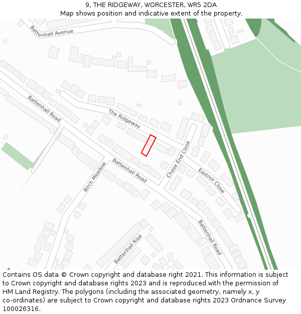 9, THE RIDGEWAY, WORCESTER, WR5 2DA: Location map and indicative extent of plot