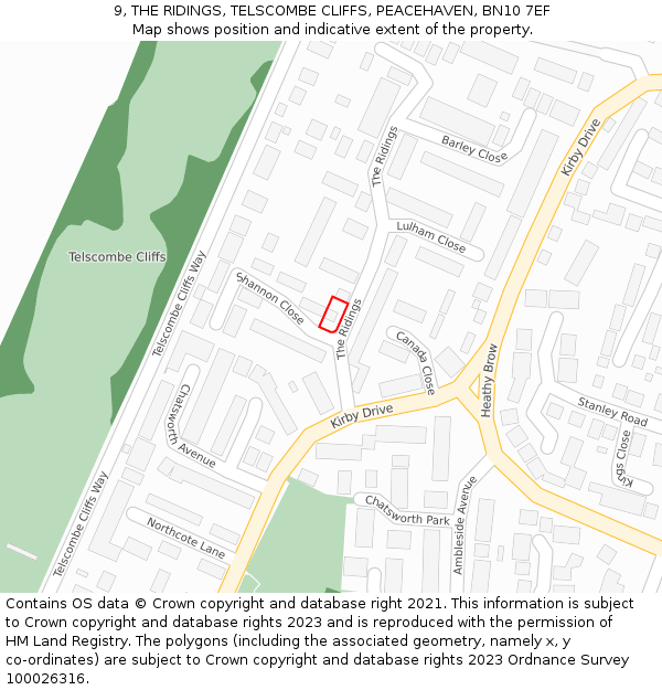 9, THE RIDINGS, TELSCOMBE CLIFFS, PEACEHAVEN, BN10 7EF: Location map and indicative extent of plot