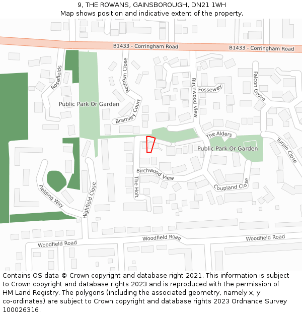 9, THE ROWANS, GAINSBOROUGH, DN21 1WH: Location map and indicative extent of plot