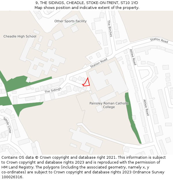 9, THE SIDINGS, CHEADLE, STOKE-ON-TRENT, ST10 1YD: Location map and indicative extent of plot