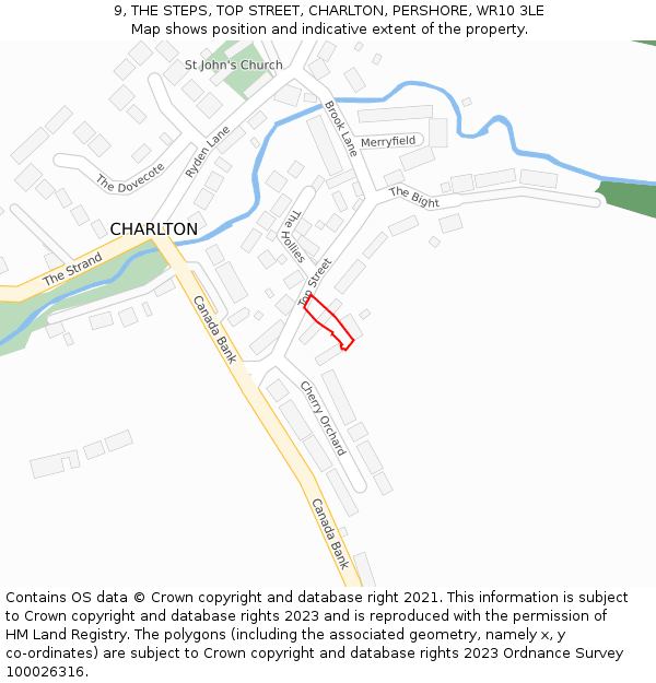 9, THE STEPS, TOP STREET, CHARLTON, PERSHORE, WR10 3LE: Location map and indicative extent of plot