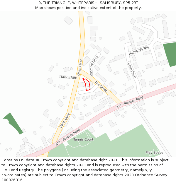 9, THE TRIANGLE, WHITEPARISH, SALISBURY, SP5 2RT: Location map and indicative extent of plot