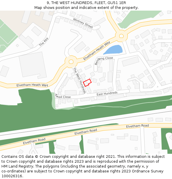 9, THE WEST HUNDREDS, FLEET, GU51 1ER: Location map and indicative extent of plot