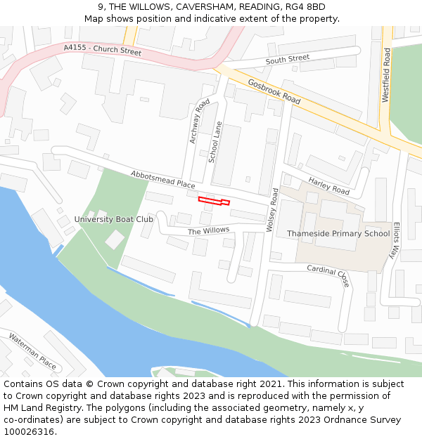 9, THE WILLOWS, CAVERSHAM, READING, RG4 8BD: Location map and indicative extent of plot
