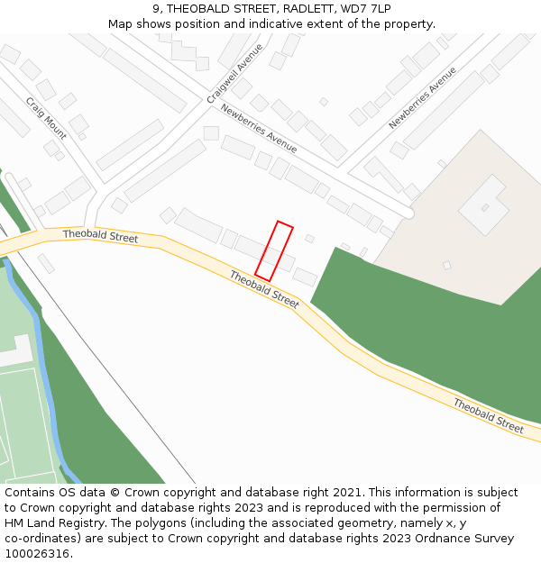 9, THEOBALD STREET, RADLETT, WD7 7LP: Location map and indicative extent of plot