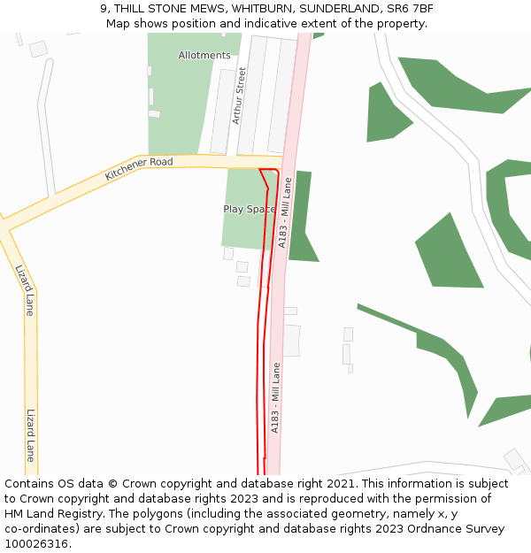 9, THILL STONE MEWS, WHITBURN, SUNDERLAND, SR6 7BF: Location map and indicative extent of plot