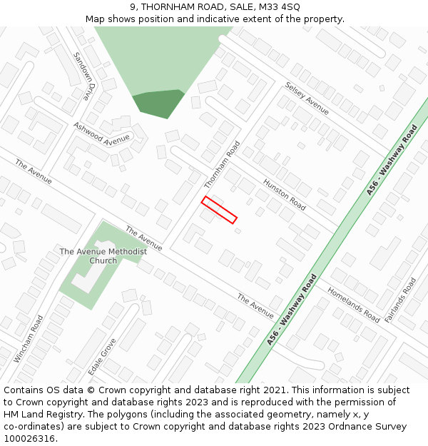 9, THORNHAM ROAD, SALE, M33 4SQ: Location map and indicative extent of plot