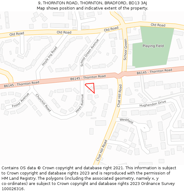 9, THORNTON ROAD, THORNTON, BRADFORD, BD13 3AJ: Location map and indicative extent of plot