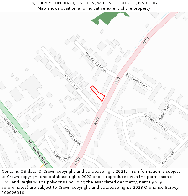 9, THRAPSTON ROAD, FINEDON, WELLINGBOROUGH, NN9 5DG: Location map and indicative extent of plot