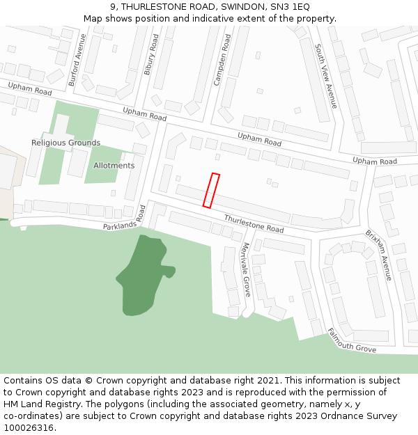 9, THURLESTONE ROAD, SWINDON, SN3 1EQ: Location map and indicative extent of plot