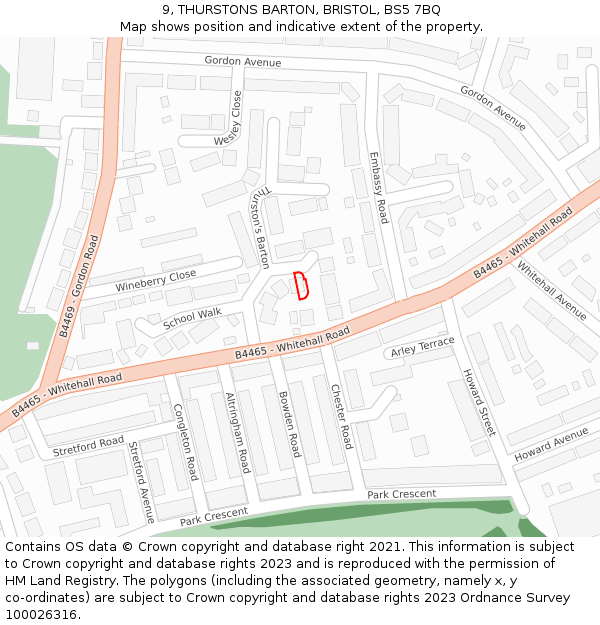 9, THURSTONS BARTON, BRISTOL, BS5 7BQ: Location map and indicative extent of plot