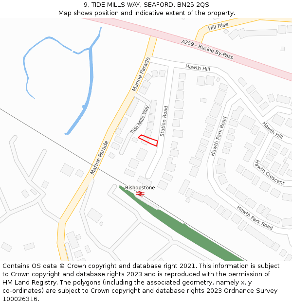 9, TIDE MILLS WAY, SEAFORD, BN25 2QS: Location map and indicative extent of plot