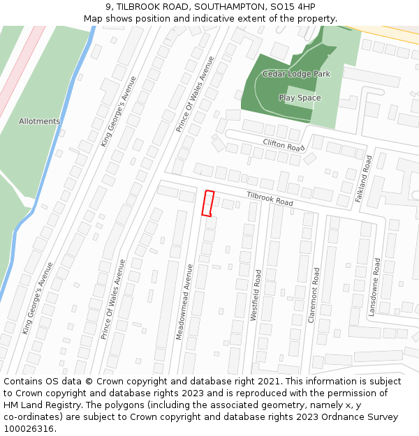 9, TILBROOK ROAD, SOUTHAMPTON, SO15 4HP: Location map and indicative extent of plot