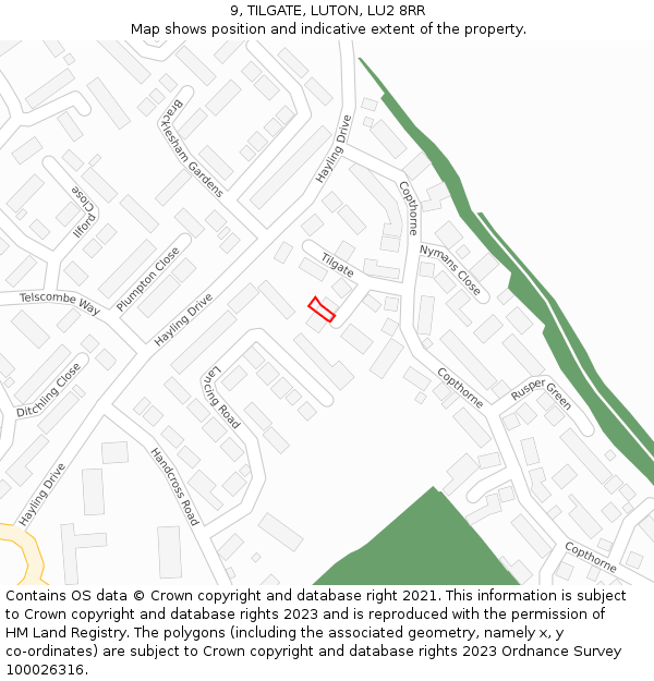 9, TILGATE, LUTON, LU2 8RR: Location map and indicative extent of plot