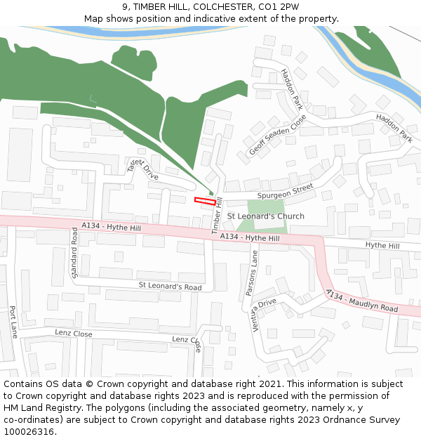 9, TIMBER HILL, COLCHESTER, CO1 2PW: Location map and indicative extent of plot