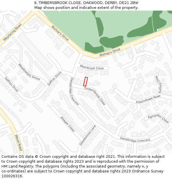 9, TIMBERSBROOK CLOSE, OAKWOOD, DERBY, DE21 2BW: Location map and indicative extent of plot