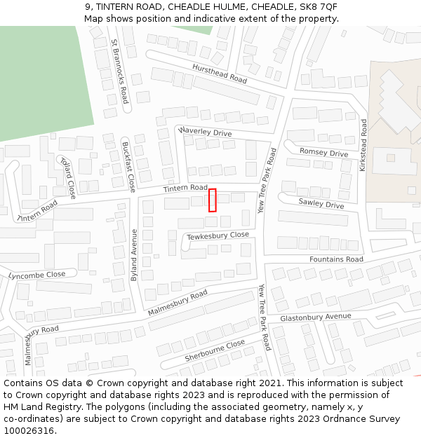 9, TINTERN ROAD, CHEADLE HULME, CHEADLE, SK8 7QF: Location map and indicative extent of plot