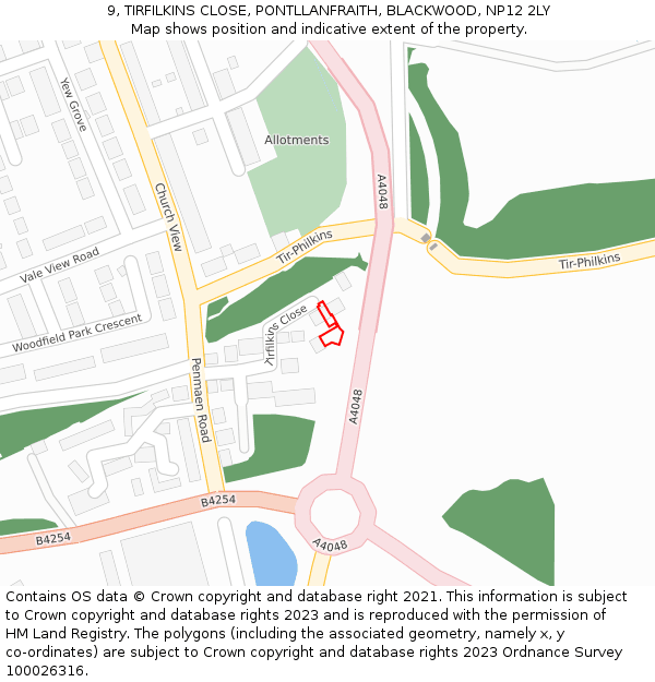 9, TIRFILKINS CLOSE, PONTLLANFRAITH, BLACKWOOD, NP12 2LY: Location map and indicative extent of plot