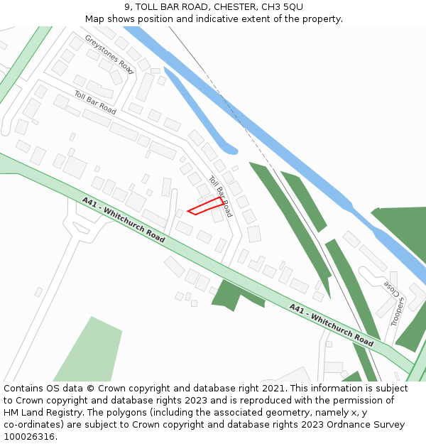 9, TOLL BAR ROAD, CHESTER, CH3 5QU: Location map and indicative extent of plot