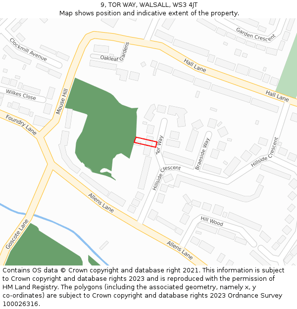 9, TOR WAY, WALSALL, WS3 4JT: Location map and indicative extent of plot