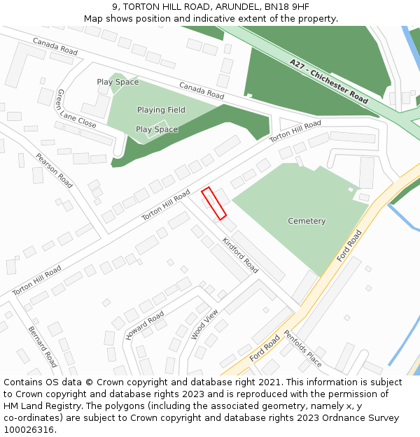 9, TORTON HILL ROAD, ARUNDEL, BN18 9HF: Location map and indicative extent of plot