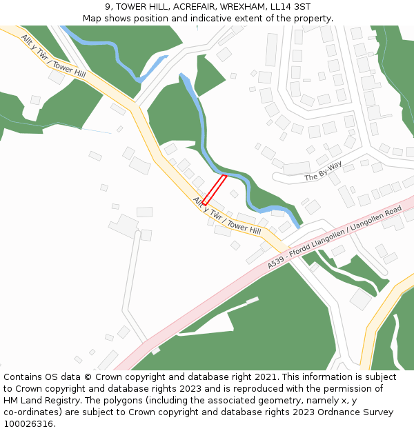 9, TOWER HILL, ACREFAIR, WREXHAM, LL14 3ST: Location map and indicative extent of plot