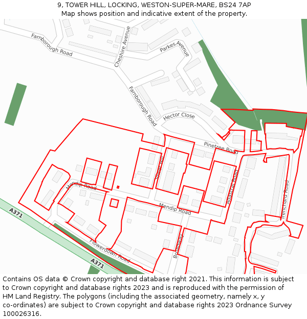 9, TOWER HILL, LOCKING, WESTON-SUPER-MARE, BS24 7AP: Location map and indicative extent of plot