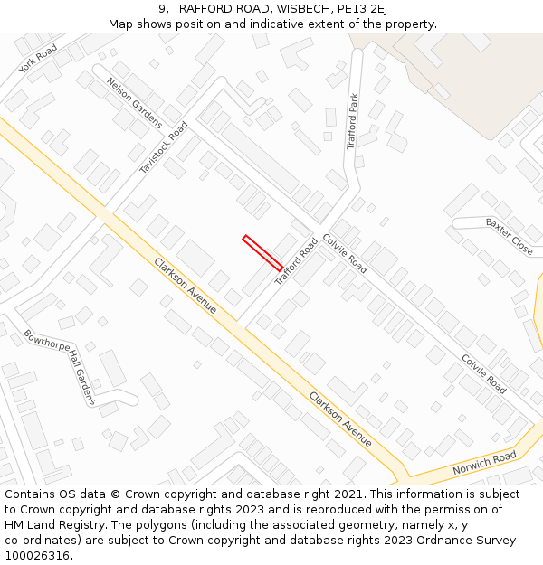 9, TRAFFORD ROAD, WISBECH, PE13 2EJ: Location map and indicative extent of plot