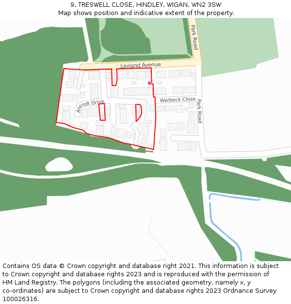 9, TRESWELL CLOSE, HINDLEY, WIGAN, WN2 3SW: Location map and indicative extent of plot