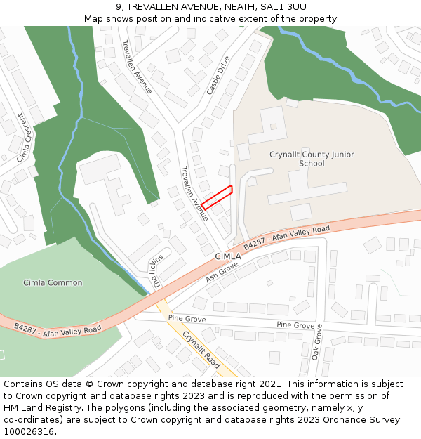 9, TREVALLEN AVENUE, NEATH, SA11 3UU: Location map and indicative extent of plot