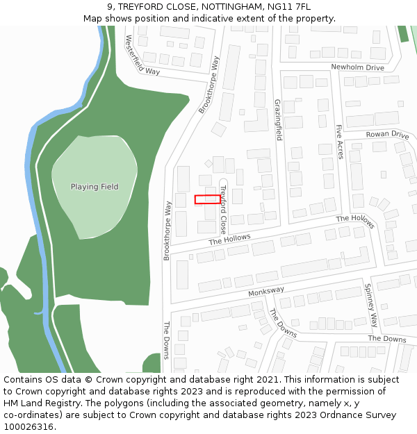 9, TREYFORD CLOSE, NOTTINGHAM, NG11 7FL: Location map and indicative extent of plot