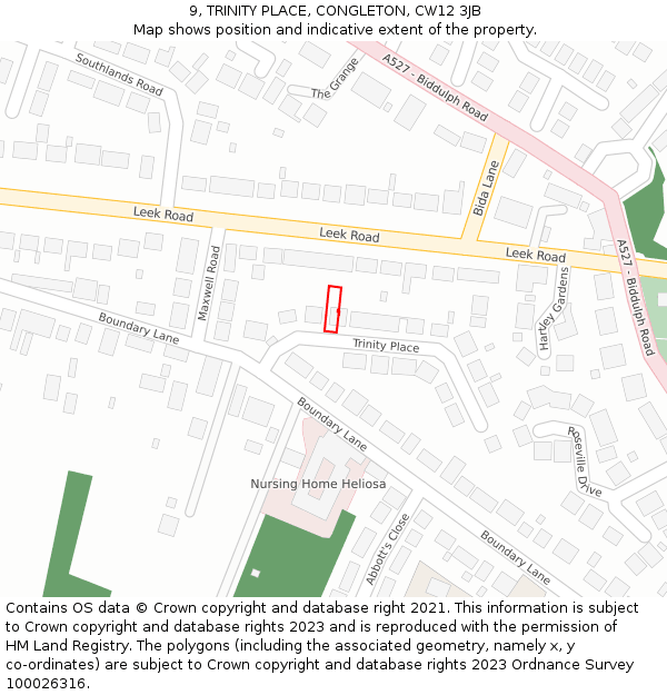 9, TRINITY PLACE, CONGLETON, CW12 3JB: Location map and indicative extent of plot