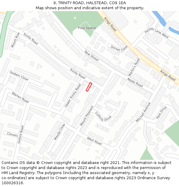 9, TRINITY ROAD, HALSTEAD, CO9 1EA: Location map and indicative extent of plot