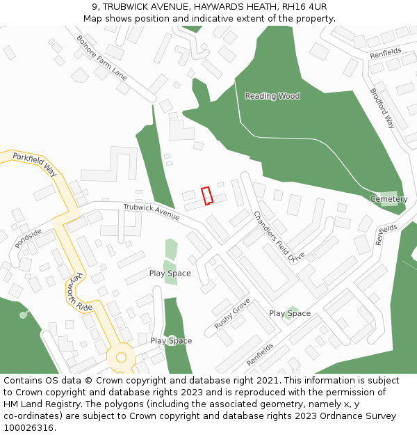 9, TRUBWICK AVENUE, HAYWARDS HEATH, RH16 4UR: Location map and indicative extent of plot