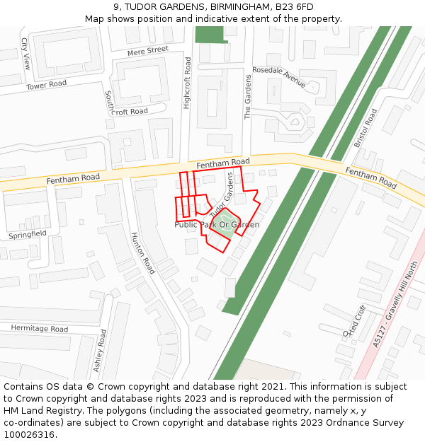 9, TUDOR GARDENS, BIRMINGHAM, B23 6FD: Location map and indicative extent of plot