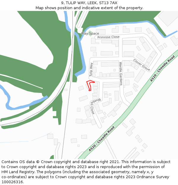 9, TULIP WAY, LEEK, ST13 7AX: Location map and indicative extent of plot